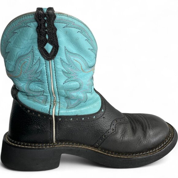 Justin Leather Turquoise Black Roper Western Cowgirl Cowboy Boots Women's 8.5 B - Picture 6 of 13